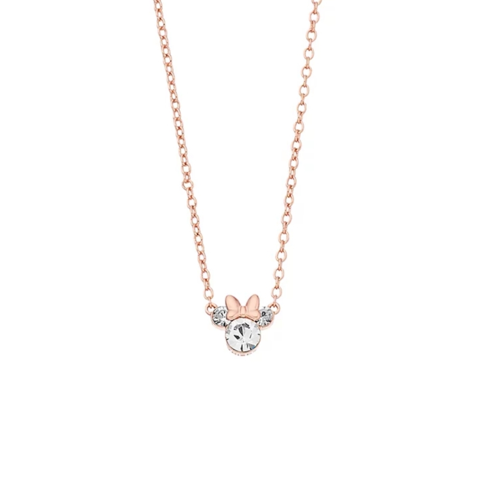 Minnie Mouse Rose Gold Tone Sterling Necklace with Crystal Pendant